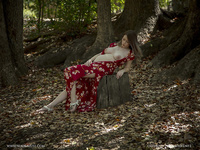 Pregnant girl undressed in the forest