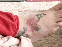 Relaxing with a belly and pussy full of cum.