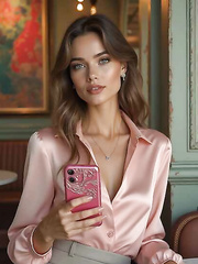 Sexy girl in pink satin blouse
