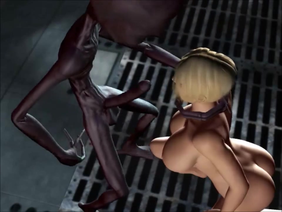 Blonde woman drilled by ugly alien