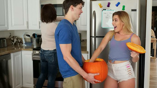 Brother and sister Halloween porno with red pumpkin - Aubrey Sinclair - HD  720p