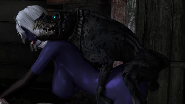 Ugly monster fucked busty blue alien girl